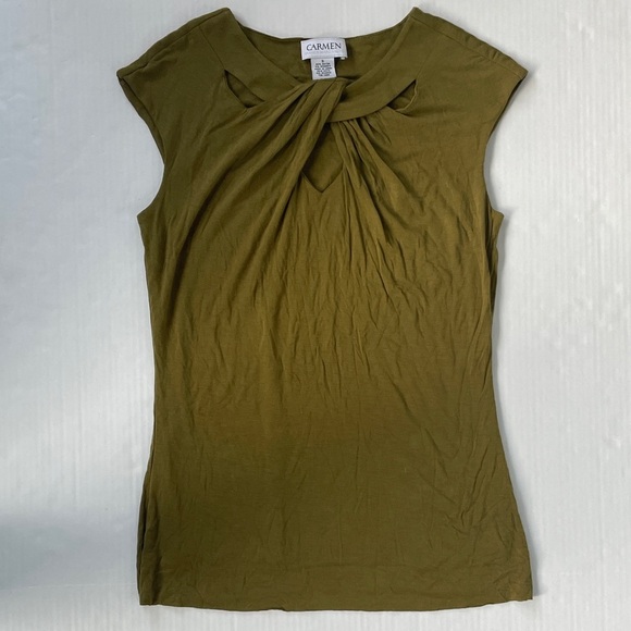 Carmen Marc Valvo Green Twist Front Sleeveless Blouse Small - Picture 7 of 10